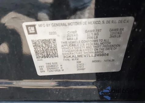 2020 GMC Terrain Fwd Sle from USA, damaged, VIN 3GKALMEV7LL249804